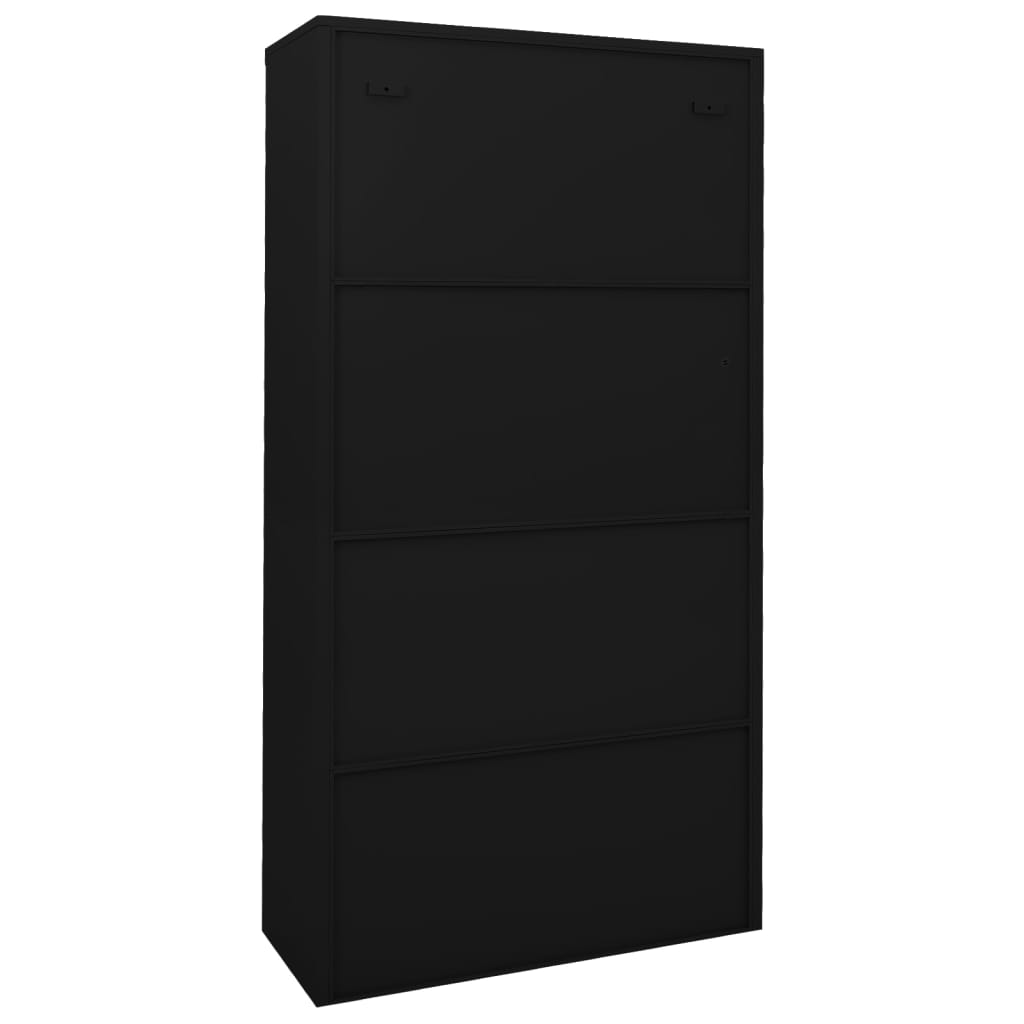 Office Cabinet | Black | Steel, tempered glass | 90 x 40 x 180 cm