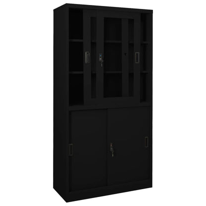 Office Cabinet | Black | Steel, tempered glass | 90 x 40 x 180 cm