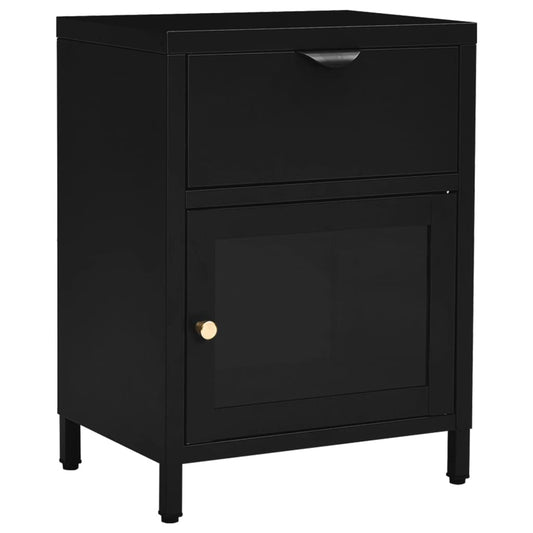 Nightstand | Black | Steel | Compact | Bedside Table | Rectangular