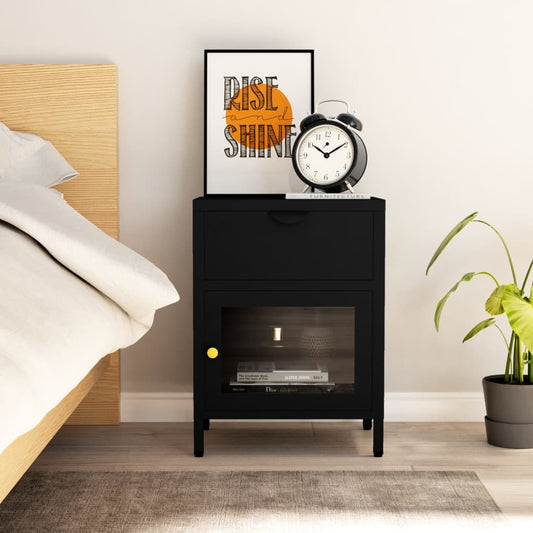 Nightstand | Black | Steel | Compact | Bedside Table | Rectangular