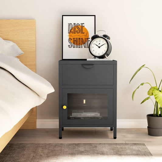 Nightstand | Anthracite | Steel, Tempered Glass | 40 x 30 x 54.5 cm