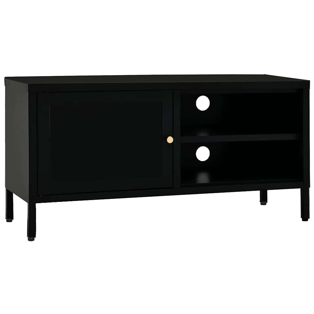 TV Cabinet | Black | Black powder-coated steel, tempered glass