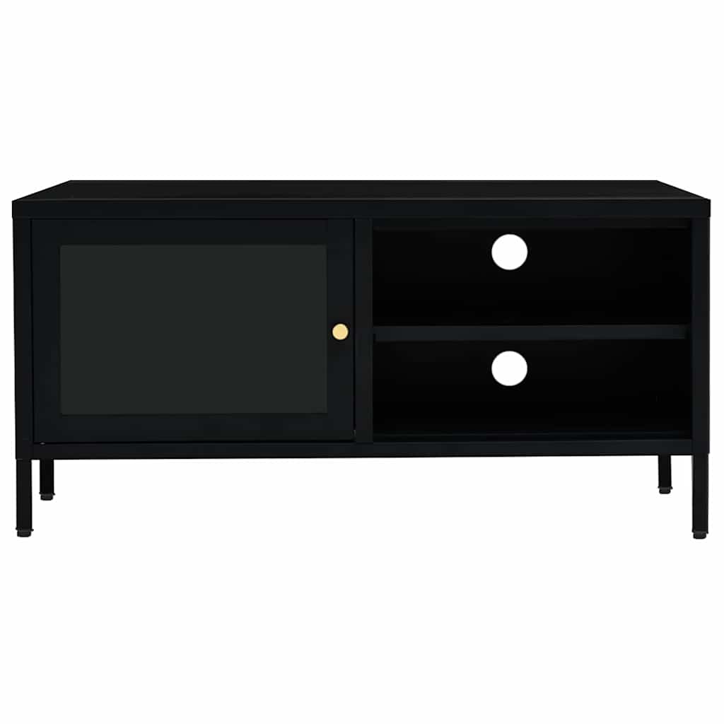 TV Cabinet | Black | Black powder-coated steel, tempered glass