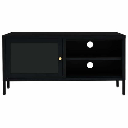 TV Cabinet | Black | Black powder-coated steel, tempered glass