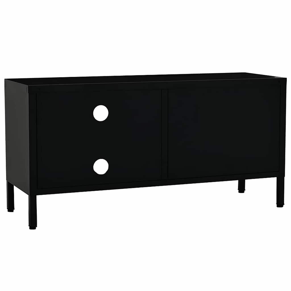 TV Cabinet | Black | Black powder-coated steel, tempered glass