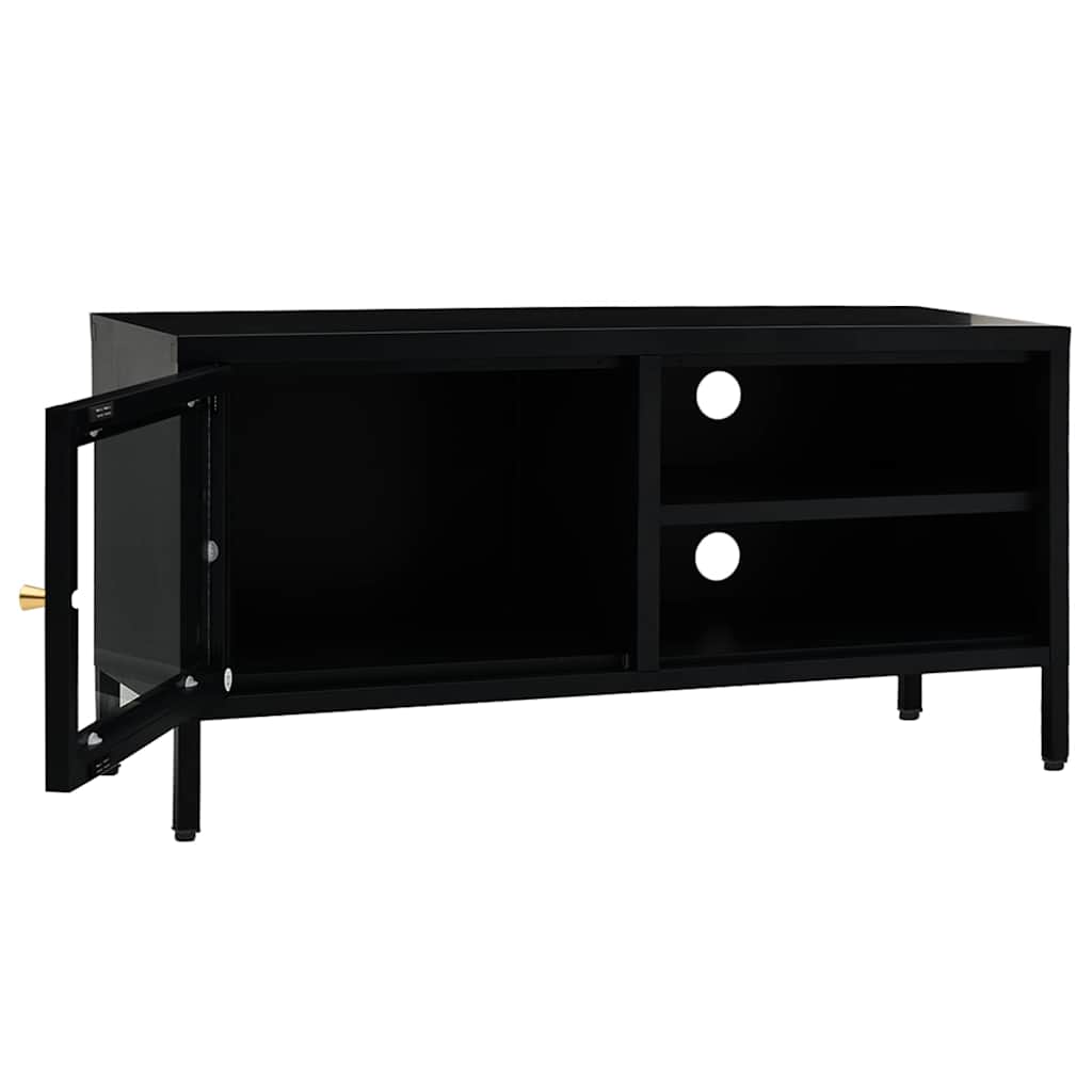 TV Cabinet | Black | Black powder-coated steel, tempered glass