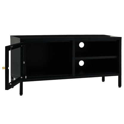 TV Cabinet | Black | Black powder-coated steel, tempered glass