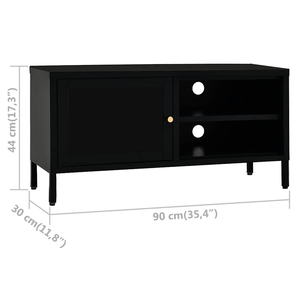 TV Cabinet | Black | Black powder-coated steel, tempered glass