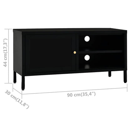 TV Cabinet | Black | Black powder-coated steel, tempered glass