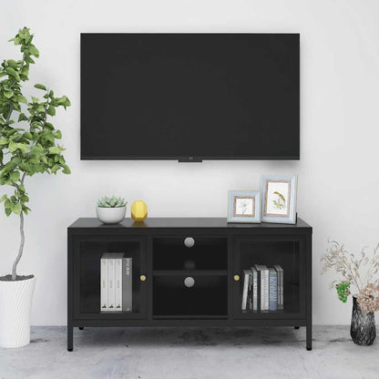 TV Cabinet | Black | Black powder-coated steel | Medium | Adjustable Feet