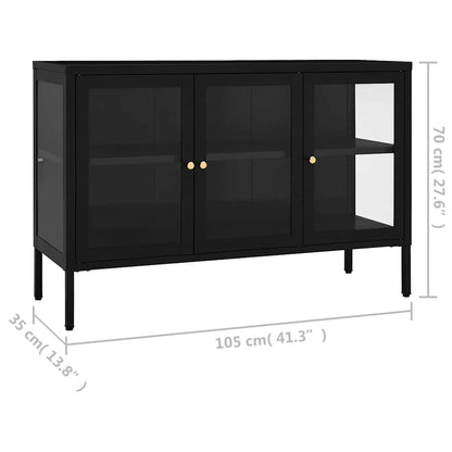 Sideboard Black 105x35x70 cm Steel and Glass