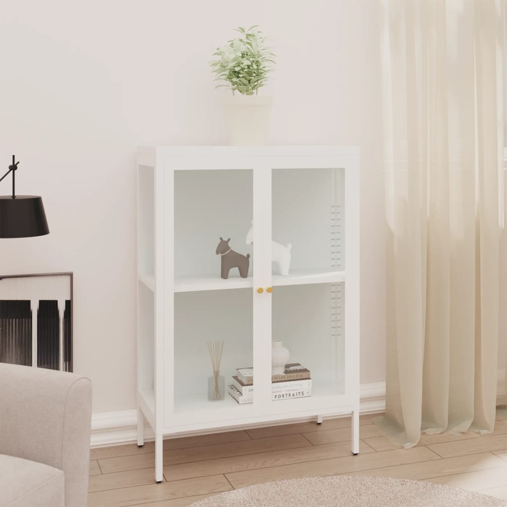 Sideboard White 75x35x105 cm Steel and Glass