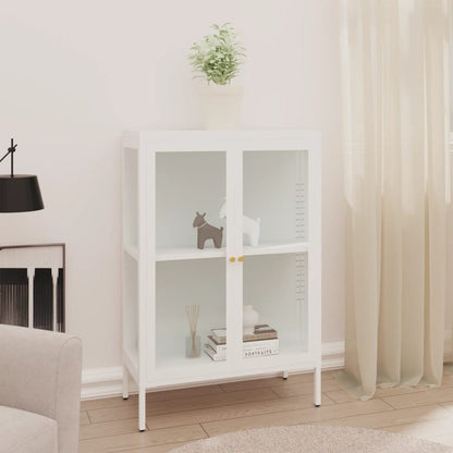 Sideboard White 75x35x105 cm Steel and Glass
