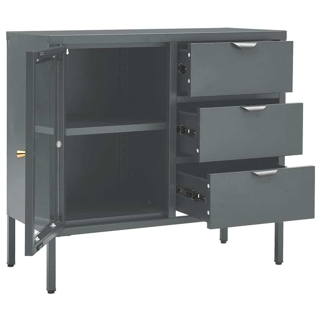 Sideboard Anthracite 75x35x70 cm Steel and Tempered Glass
