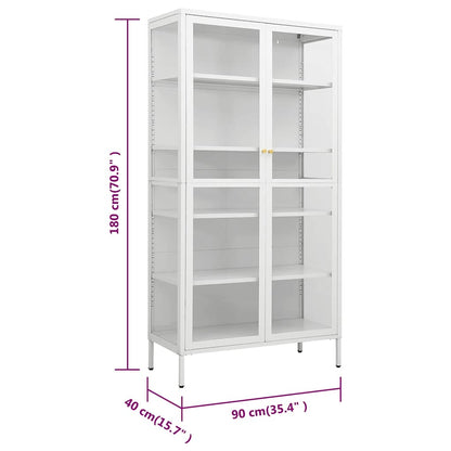 Display Cabinet White 90x40x180 cm Steel and Tempered Glass