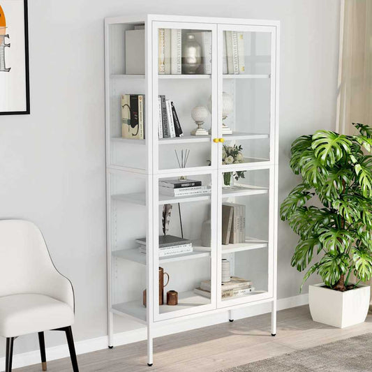 Display Cabinet | White | Steel, Tempered Glass | Large | Display Cabinet