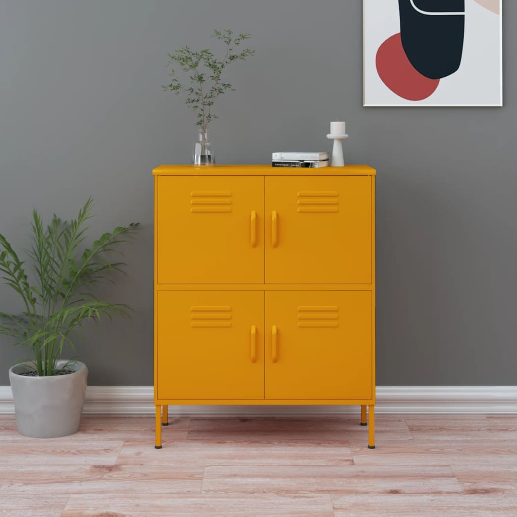Storage Cabinet Mustard Yellow Steel Medium Storage Cabinet
