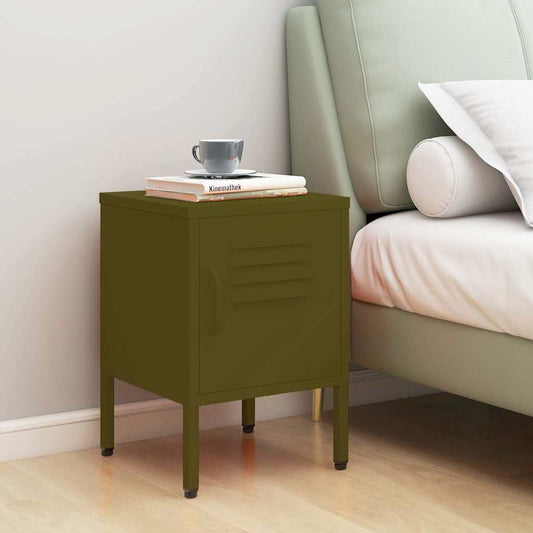 Nightstand | Olive Green | Steel | 35 x 35 x 51 cm | Nightstand | Square