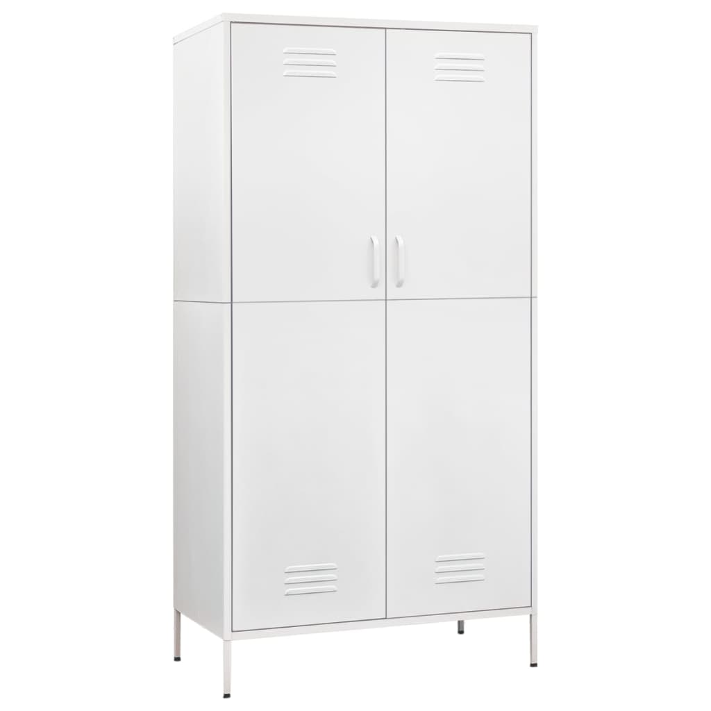 Wardrobe White Steel Medium Height-Adjustable Shelves Wardrobe