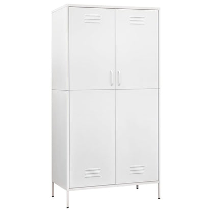 Wardrobe White Steel Medium Height-Adjustable Shelves Wardrobe
