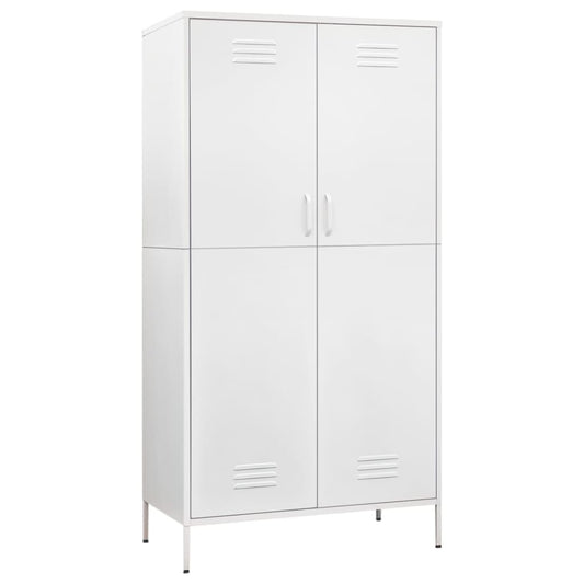 Wardrobe White Steel Medium Height-Adjustable Shelves Wardrobe