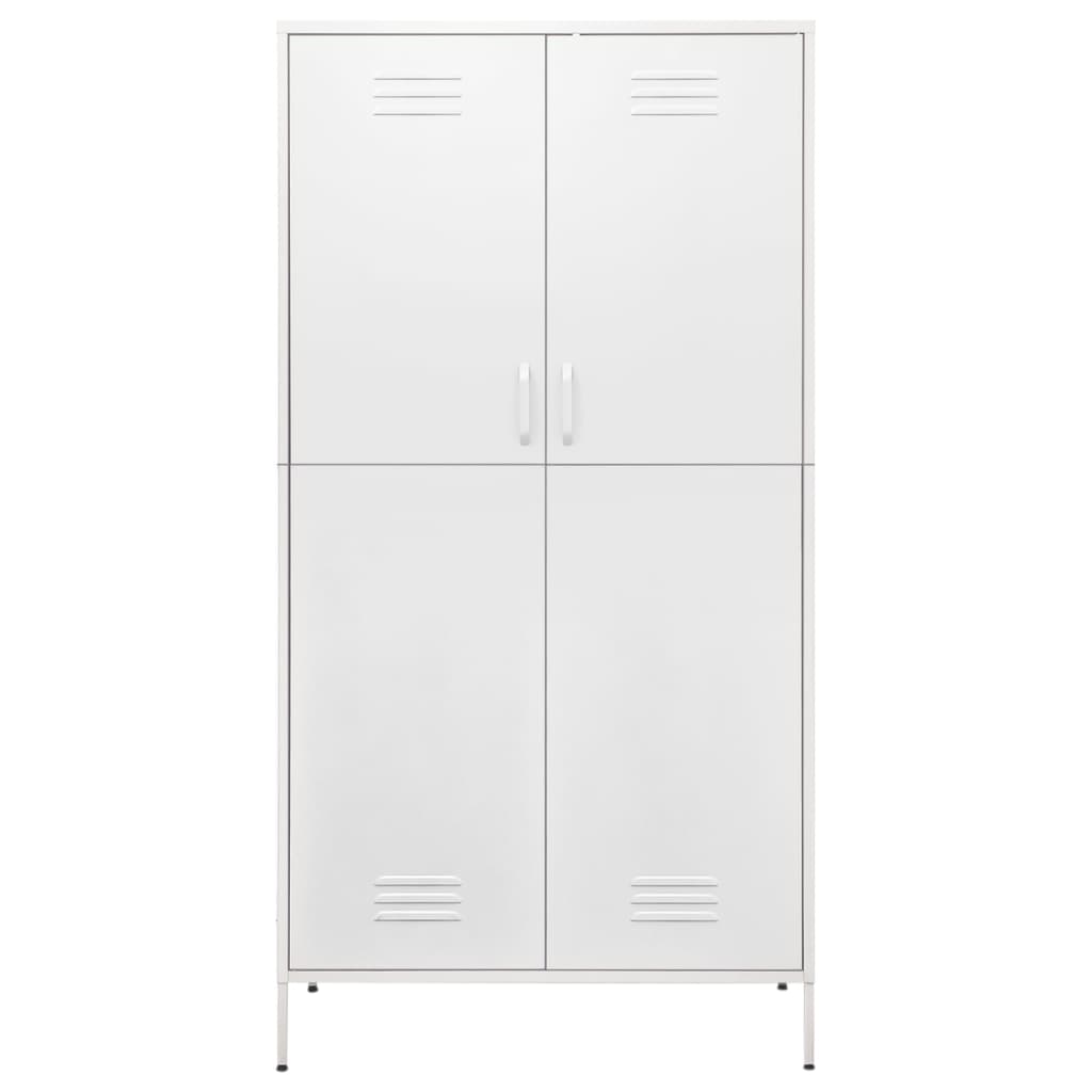 Wardrobe White Steel Medium Height-Adjustable Shelves Wardrobe