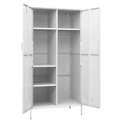 Wardrobe White Steel Medium Height-Adjustable Shelves Wardrobe