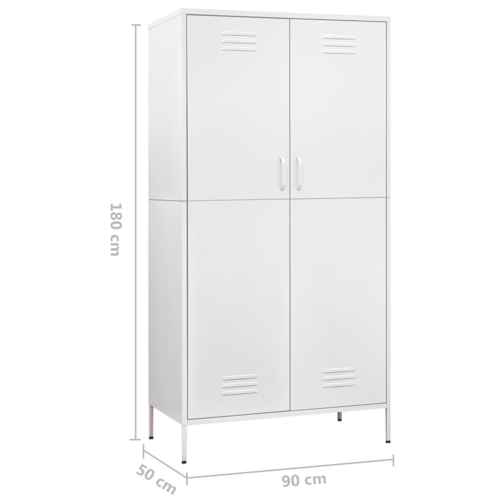 Wardrobe White Steel Medium Height-Adjustable Shelves Wardrobe