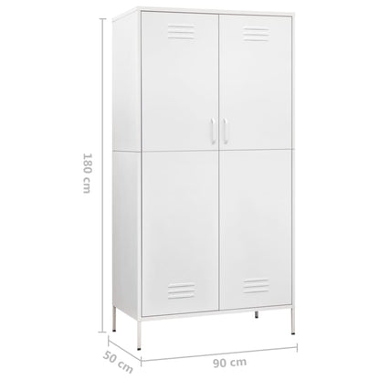 Wardrobe White Steel Medium Height-Adjustable Shelves Wardrobe
