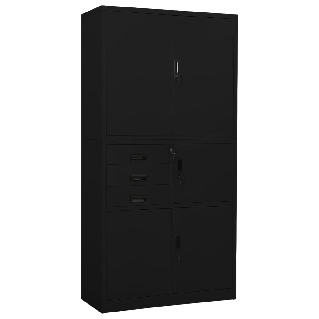 vidaXL Office Cabinet Black Steel Large Locks Office Cabinet