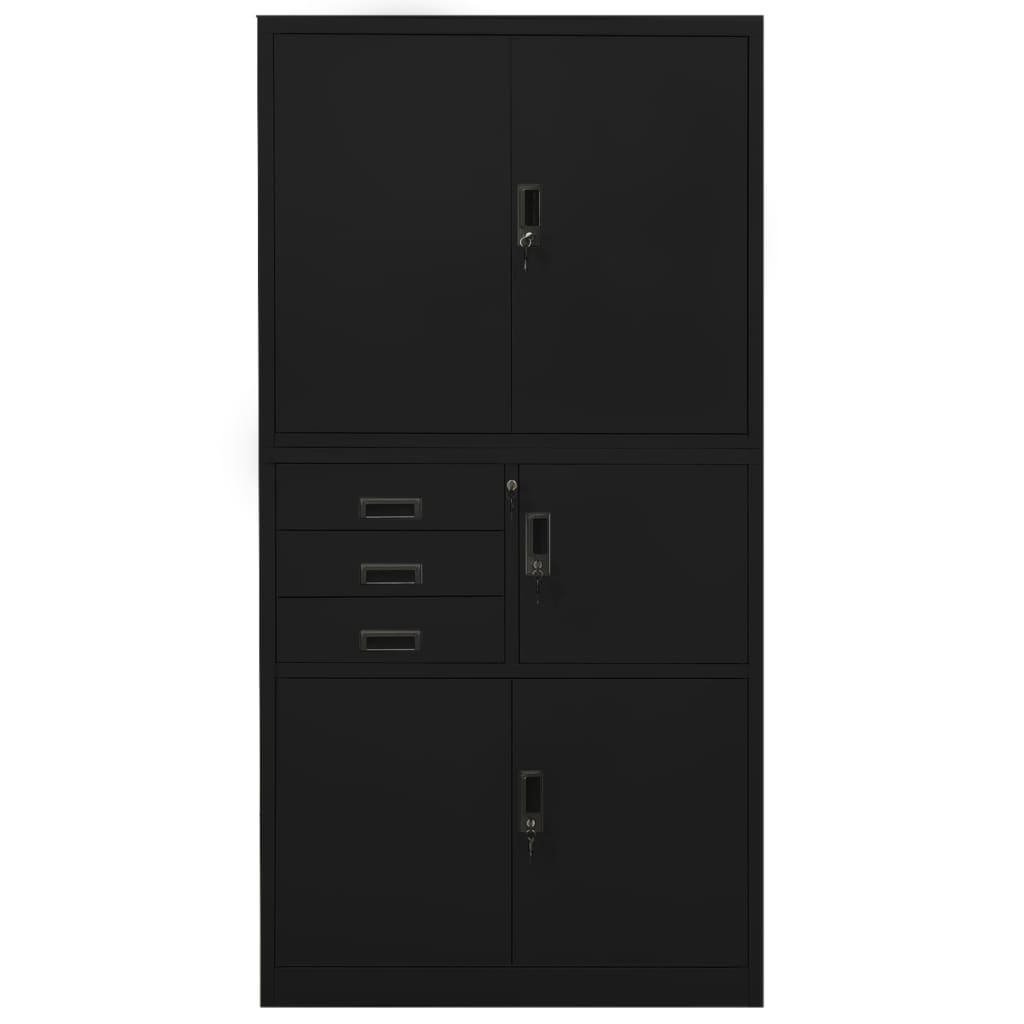 vidaXL Office Cabinet Black Steel Large Locks Office Cabinet