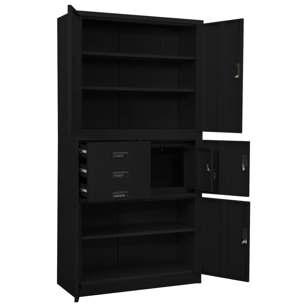 vidaXL Office Cabinet Black Steel Large Locks Office Cabinet
