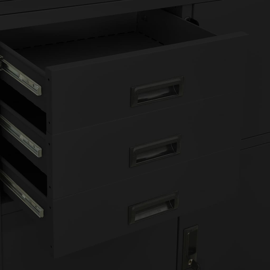 vidaXL Office Cabinet Black Steel Large Locks Office Cabinet