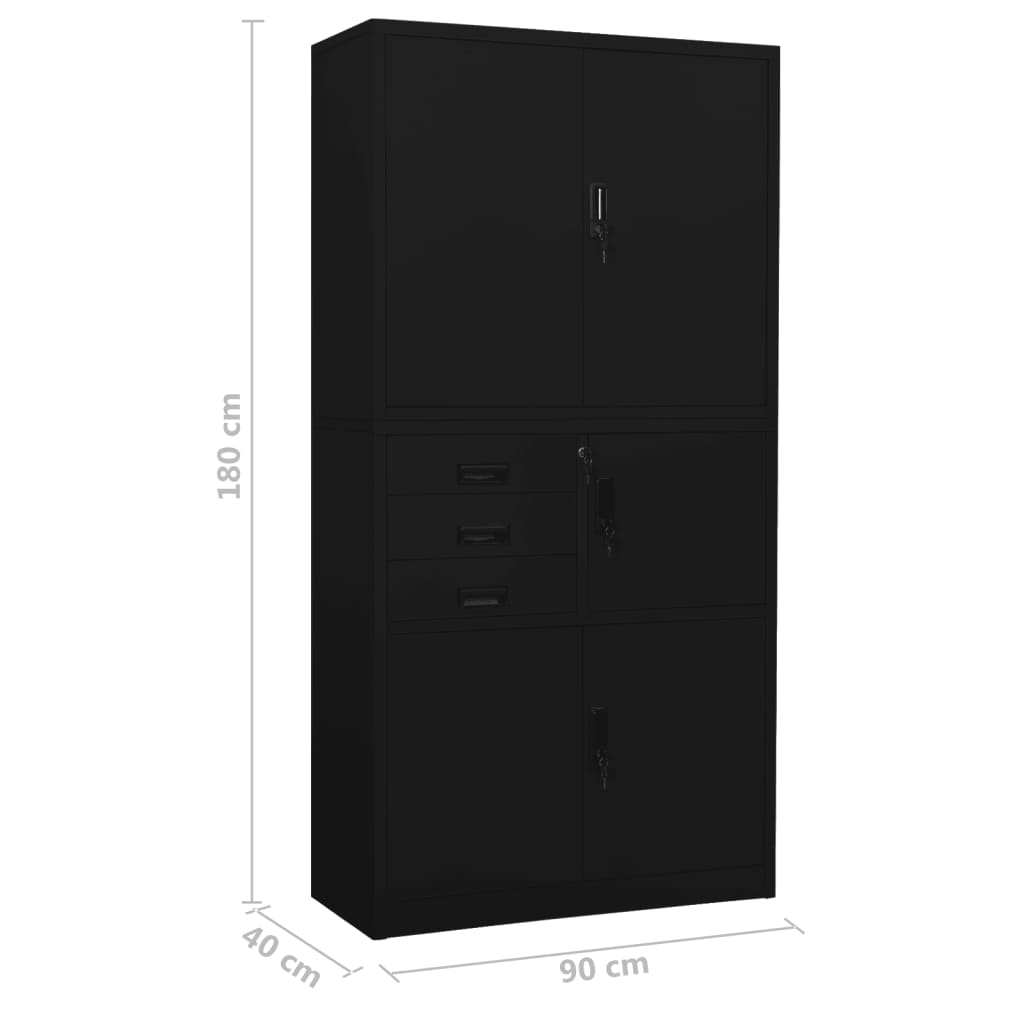 vidaXL Office Cabinet Black Steel Large Locks Office Cabinet