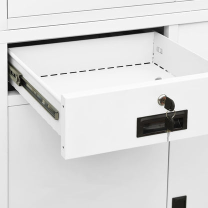 Office Cabinet White 90x40x180 cm Steel and Tempered Glass
