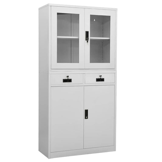 Office Cabinet | Light Grey | Steel and Tempered Glass | Large