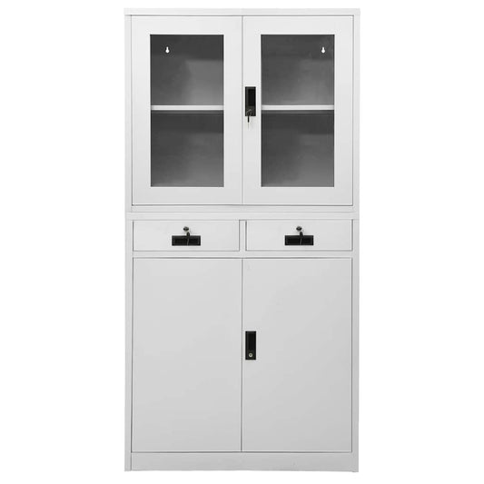 Office Cabinet | Light Grey | Steel and Tempered Glass | Large