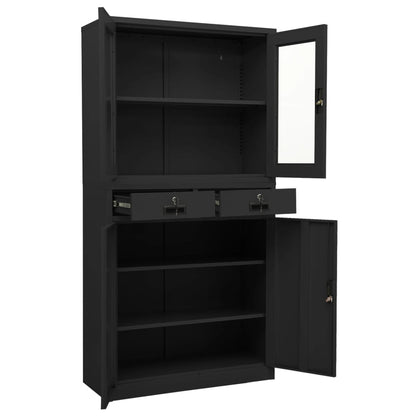 Office Cabinet Anthracite 90x40x180 cm Steel and Tempered Glass