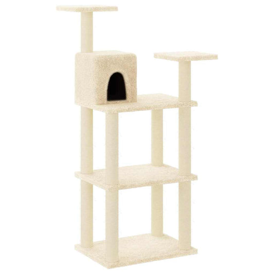 Cat Tree | Cream | Engineered wood, plush, sisal | 118.5 cm tall