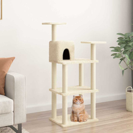 Cat Tree | Cream | Engineered wood, plush, sisal | 118.5 cm tall