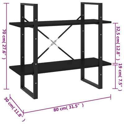2-Tier Book Cabinet Black 80x30x70 cm Engineered Wood