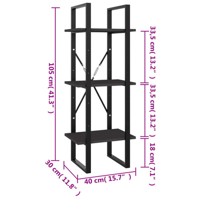 3-Tier Book Cabinet Gray 15.7"x11.8"x41.3" Engineered Wood