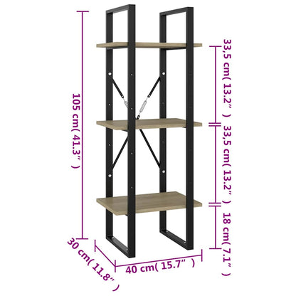 3-Tier Book Cabinet Sonoma Oak 15.7"x11.8"x41.3" Engineered Wood