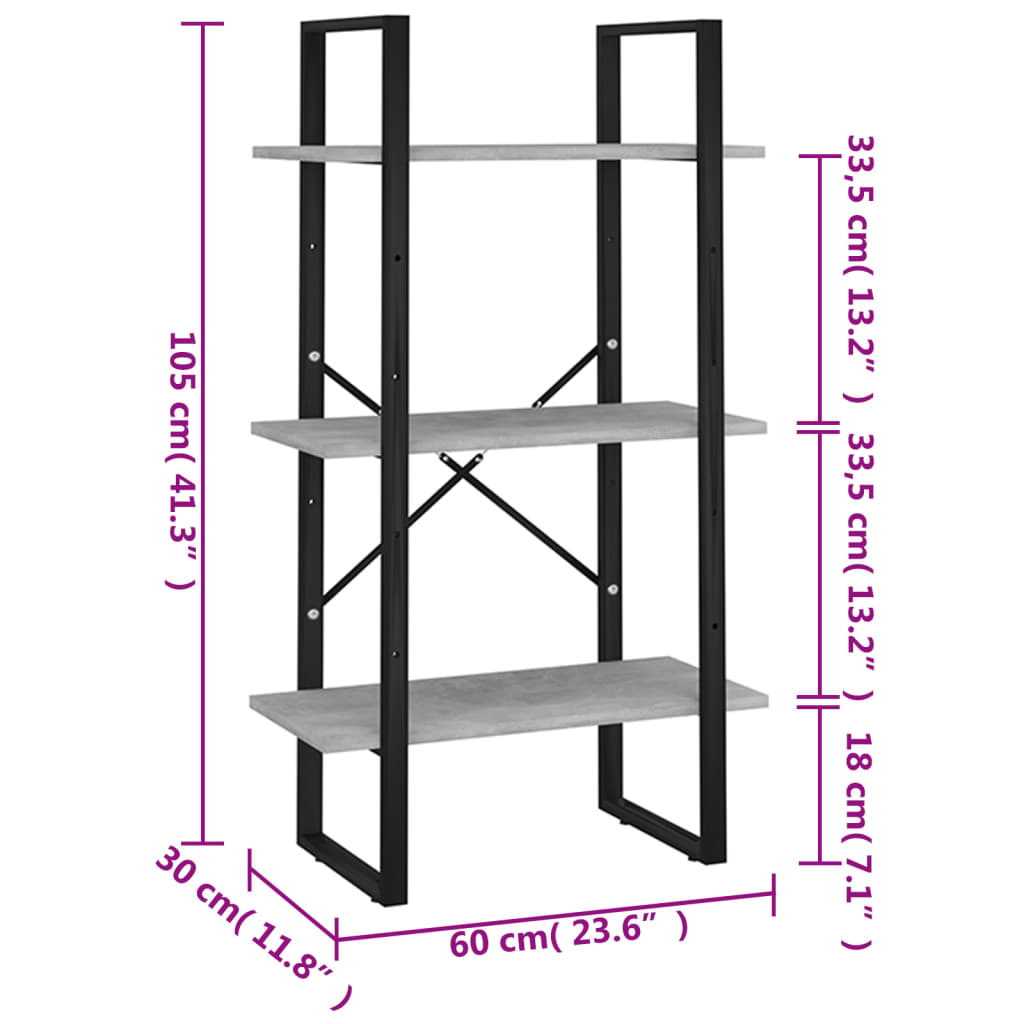 Storage Shelf Concrete Grey 60x30x105 cm Engineered Wood