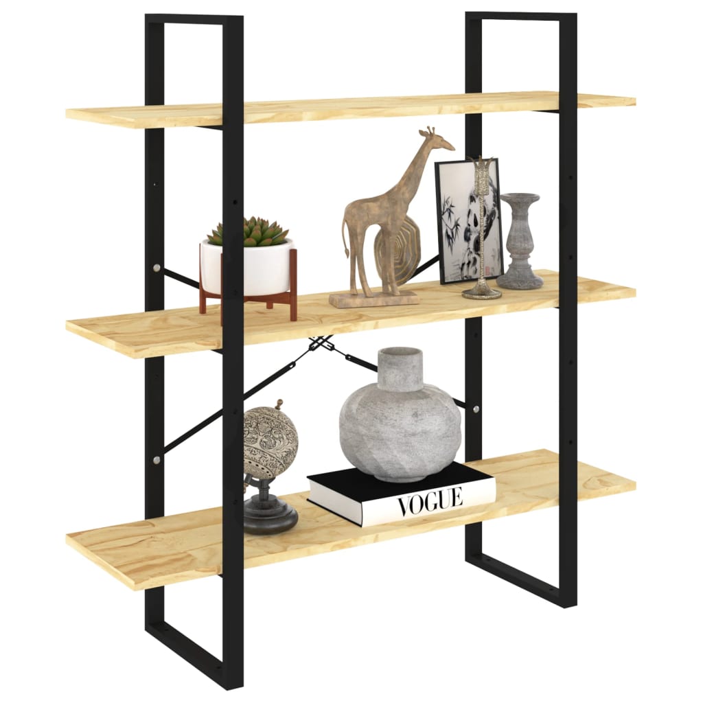 3-Tier Book Cabinet 100x30x105 cm Solid Pine Wood