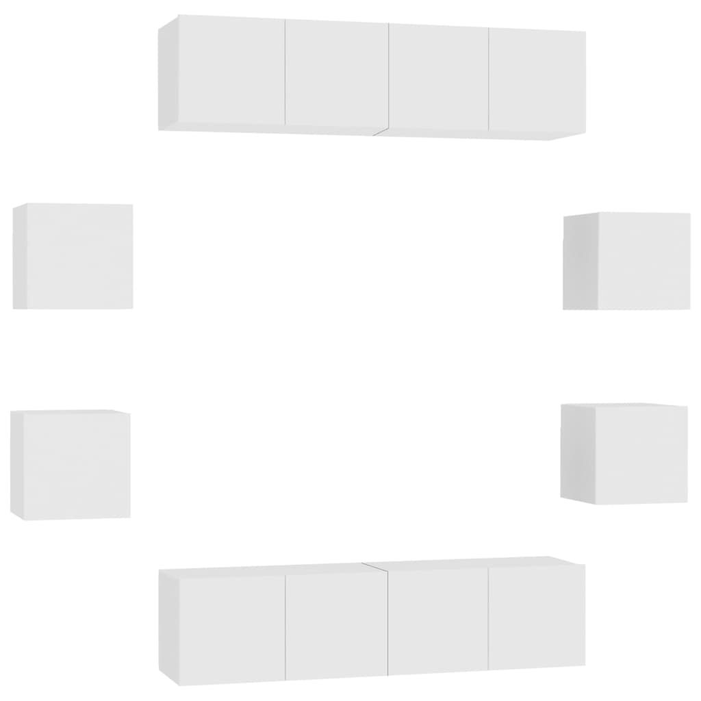 3074457 vidaXL 8 Piece TV Cabinet Set White Engineered Wood (2x804509+804483)