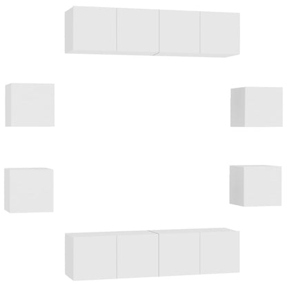 3074457 vidaXL 8 Piece TV Cabinet Set White Engineered Wood (2x804509+804483)