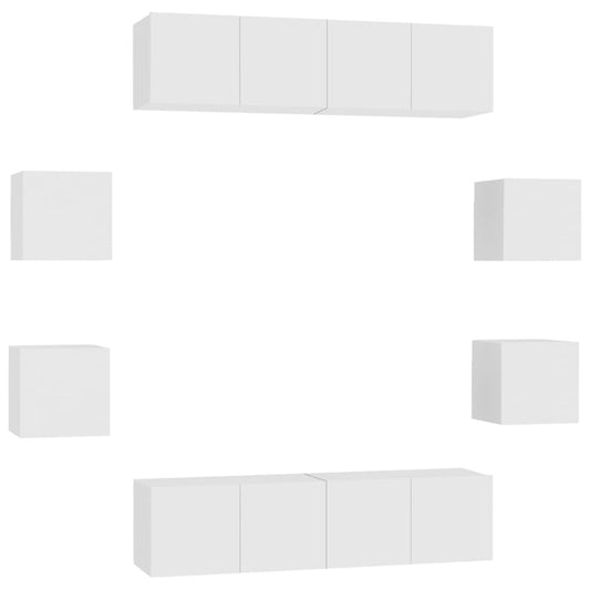 3074457 vidaXL 8 Piece TV Cabinet Set White Engineered Wood (2x804509+804483)