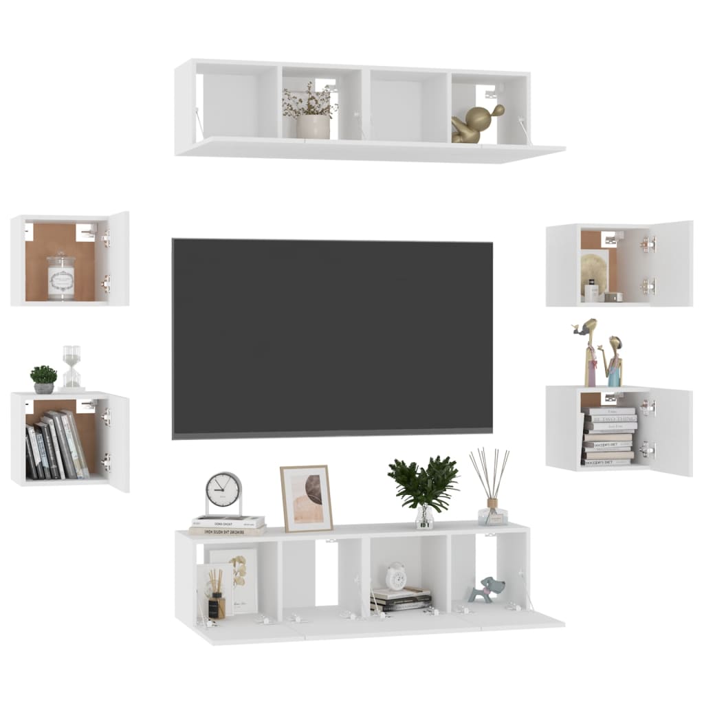 3074457 vidaXL 8 Piece TV Cabinet Set White Engineered Wood (2x804509+804483)