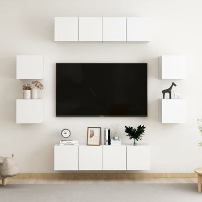 3074457 vidaXL 8 Piece TV Cabinet Set White Engineered Wood (2x804509+804483)